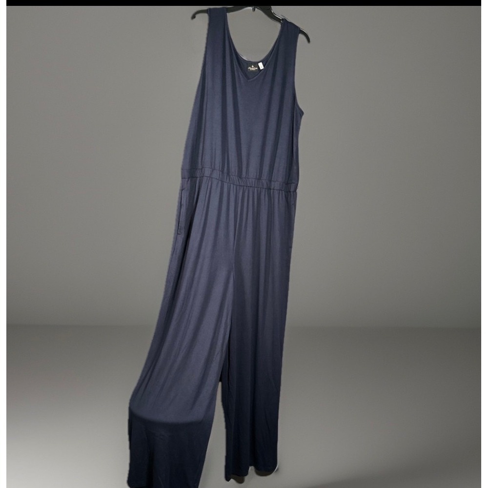 BumbleBella by Jill Martin Womens Tall Sz 1X Navy Blue Wide Leg Jumpsuit Comfort